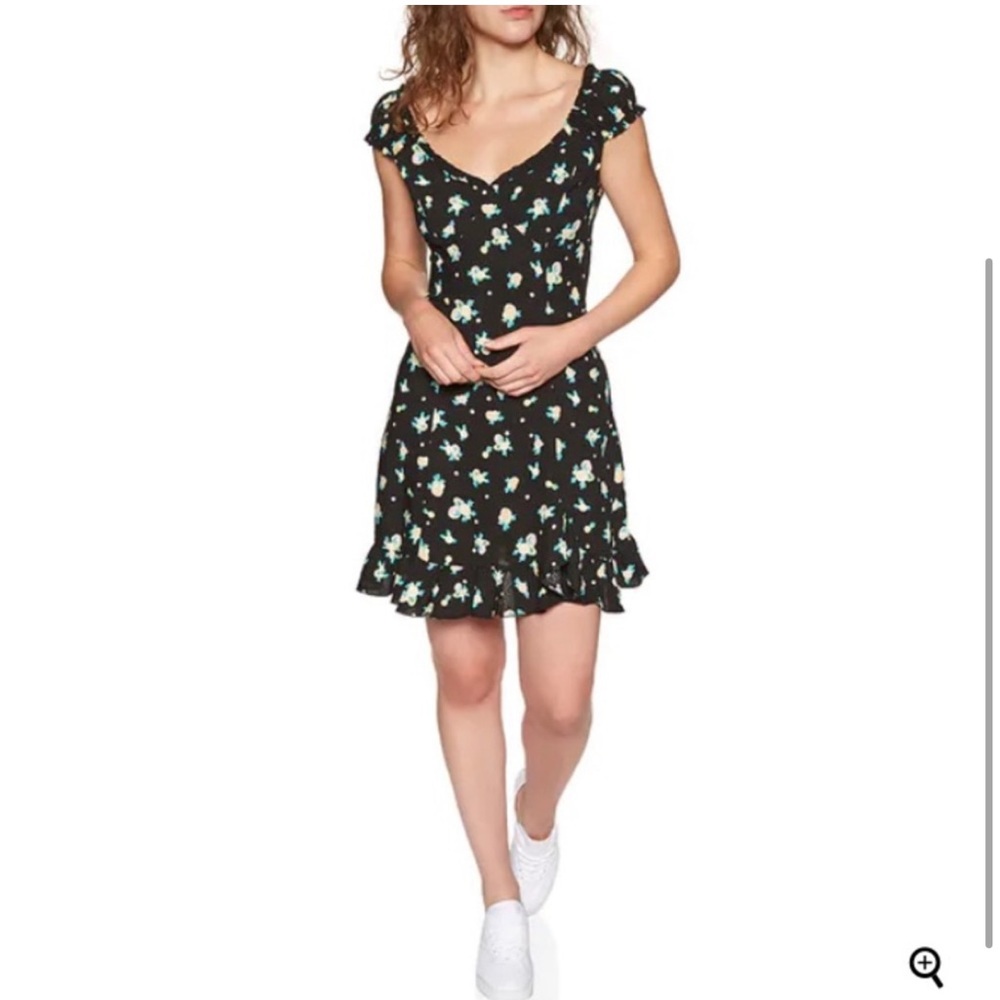 FREE PEOPLE Like a Lady Linen Citrus Novelty Printed Mini Dress Ruffle Tie Back - Picture 2 of 11